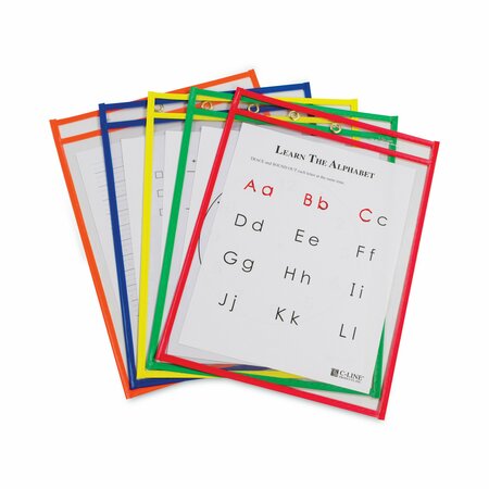 C-LINE PRODUCTS Reusable Dry Erase Pockets, 9 x 12, Assorted Primary Colors, PK10 40610